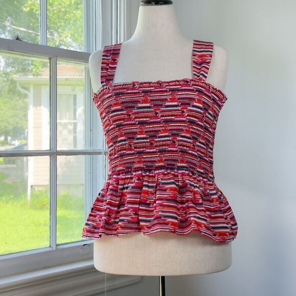 LOFT Tops - Loft Peplum Top Pink Striped Smocked Blouse 100% Cotton Dressy Casual Preppy Y2K